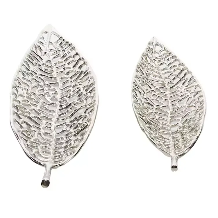 Decorative Trays>Kirklands Home Metal Leaf Trays, Set of 2 Silver