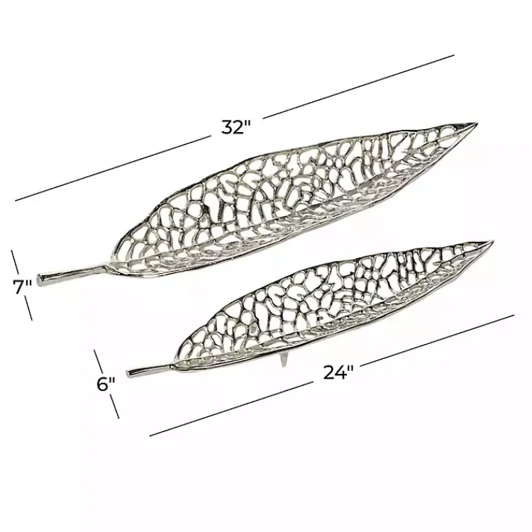 Decorative Trays>Kirklands Home Metal Leaf Trays, Set of 2 Silver