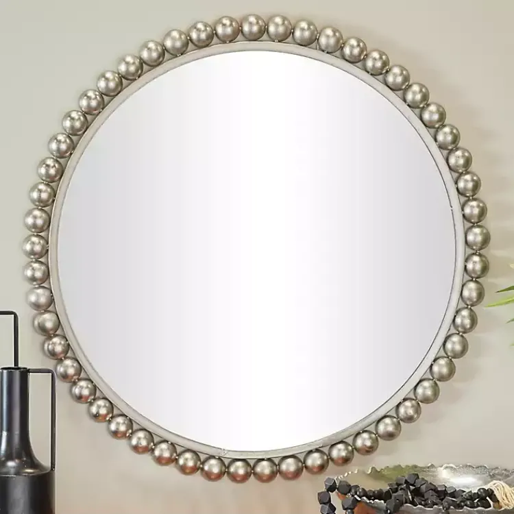 Kirklands Home Silver Metal Round Beaded Frame Wall Mirror Online