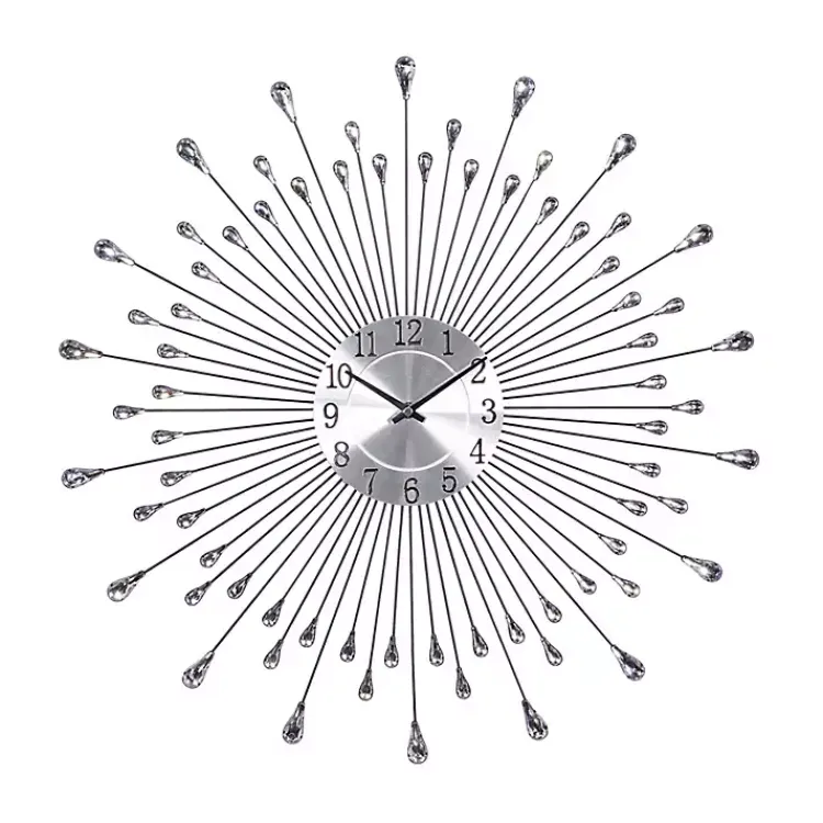 Kirklands Home Silver Metal Sunburst Droplet Frame Clock Hot