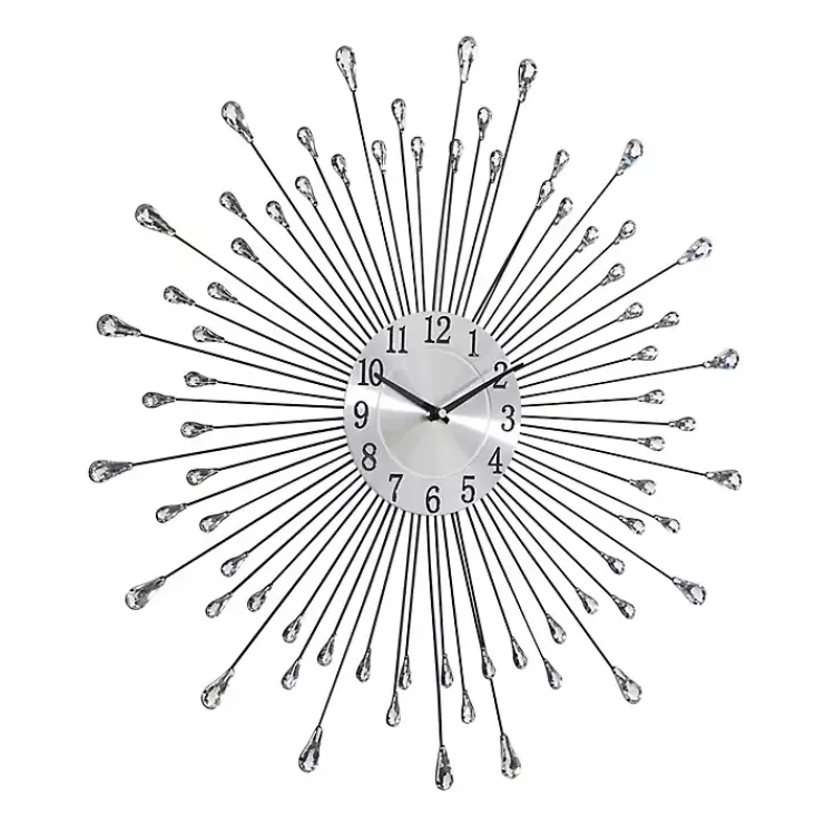 Kirklands Home Silver Metal Sunburst Droplet Frame Clock Hot