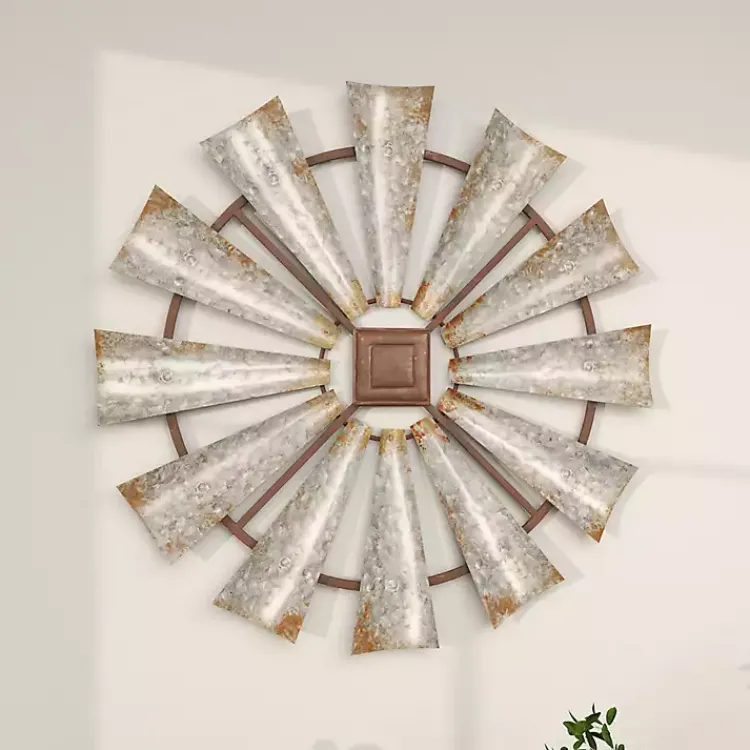 Kirklands Home Metal Windmill Wall Plaque Silver Clearance