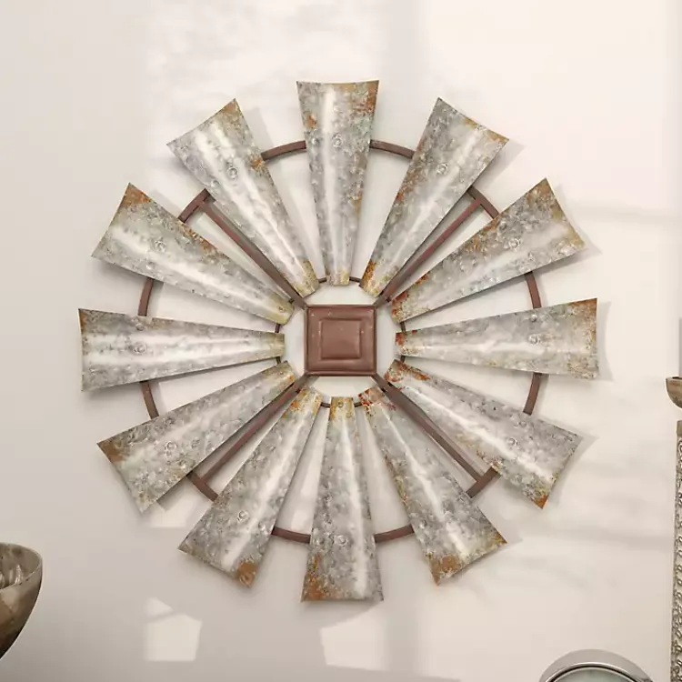 Kirklands Home Metal Windmill Wall Plaque Silver Clearance