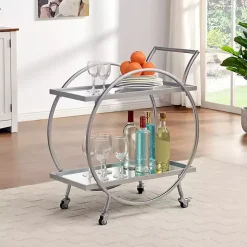 Kirklands Home Mirrored 2-Tier Odessa Bar Cart Silver Discount