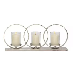 Candle Holders>Kirklands Home Overlapping Halo Hurricane Candle Runner Silver