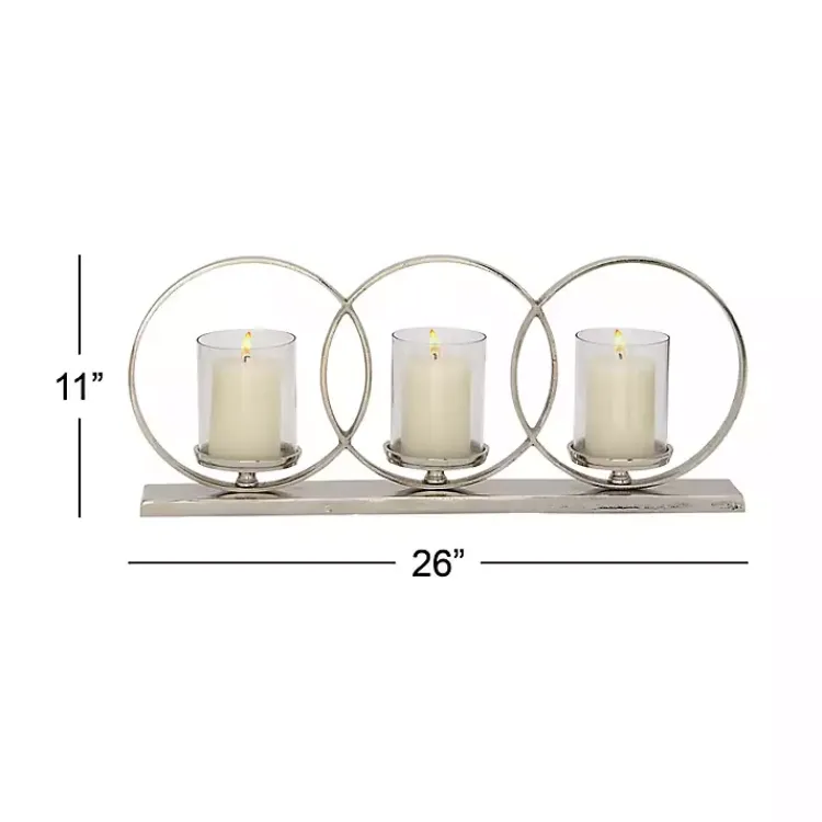 Candle Holders>Kirklands Home Overlapping Halo Hurricane Candle Runner Silver