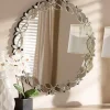 Kirklands Home Silver Petal Leaf Round Wood Frame Wall Mirror Best