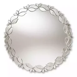 Kirklands Home Silver Petal Leaf Round Wood Frame Wall Mirror Best
