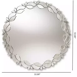 Kirklands Home Silver Petal Leaf Round Wood Frame Wall Mirror Best