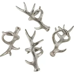 Kirklands Home Reindeer Antler Napkin Rings, Set of 4 Silver New