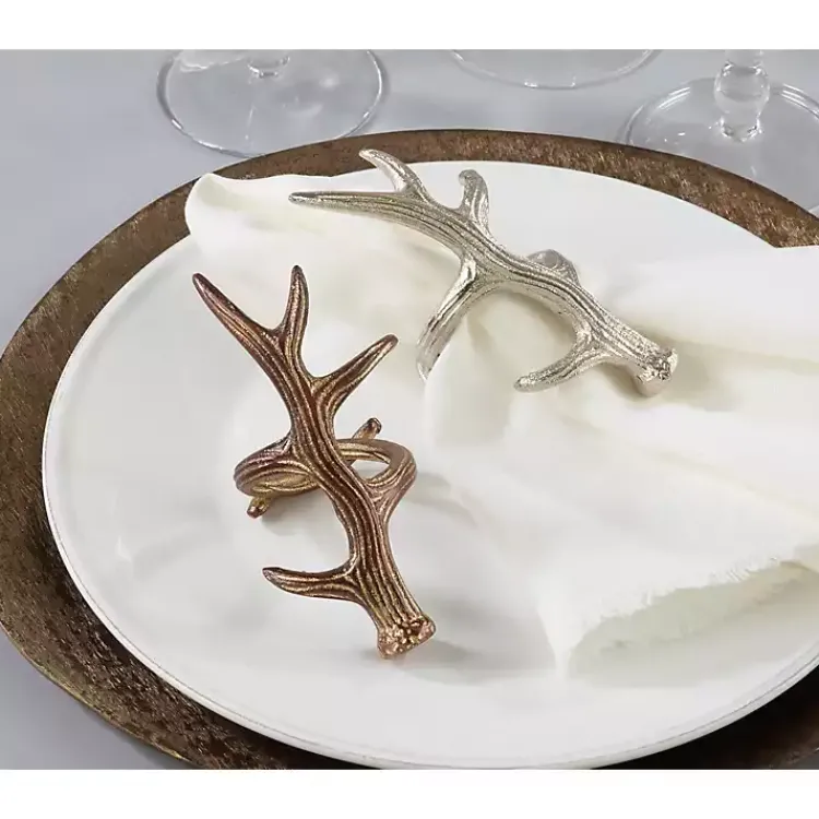 Kirklands Home Reindeer Antler Napkin Rings, Set of 4 Silver New