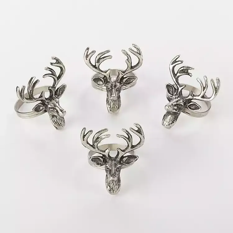 Kirklands Home Reindeer Head Napkin Rings, Set of 4 Silver Sale