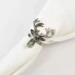 Kirklands Home Reindeer Head Napkin Rings, Set of 4 Silver Sale