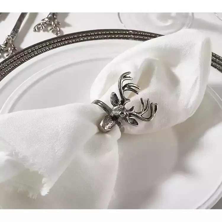 Kirklands Home Reindeer Head Napkin Rings, Set of 4 Silver Sale