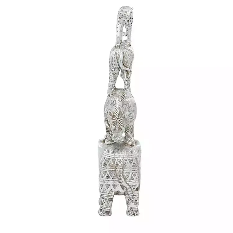 Statues & Figurines>Kirklands Home Resin Stacked Animals Sculpture Silver