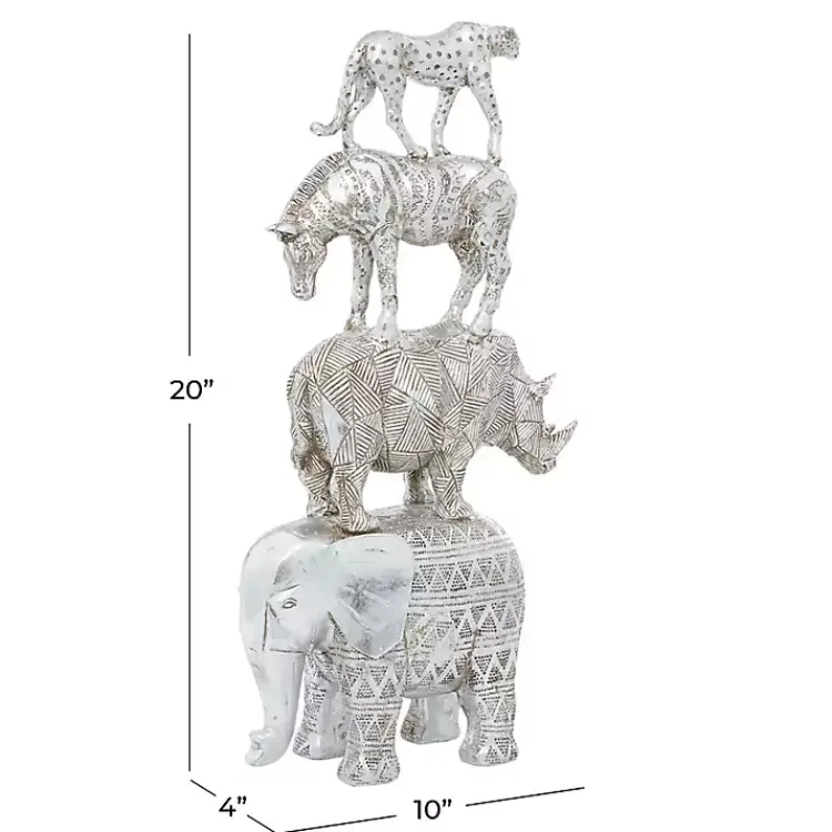 Statues & Figurines>Kirklands Home Resin Stacked Animals Sculpture Silver