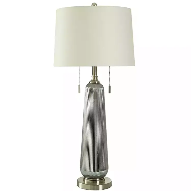 Kirklands Home Silver Ribbed Glass Table Lamp White New
