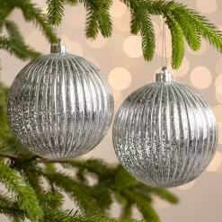 Christmas Ornaments>Kirklands Home Ridged 6 in. Tree Ornaments, Set of 2 Silver