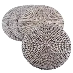 Kirklands Home Round Woven Rattan Placemats, Set of 4 Silver New