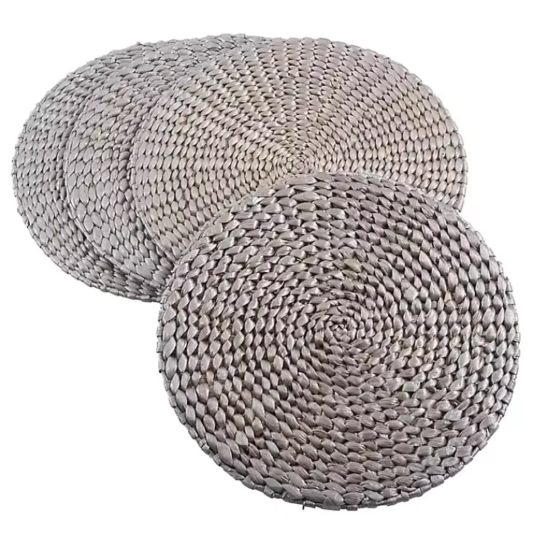 Kirklands Home Round Woven Rattan Placemats, Set of 4 Silver New