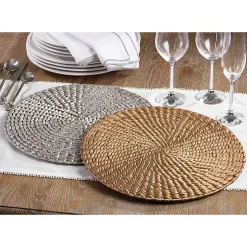 Kirklands Home Round Woven Rattan Placemats, Set of 4 Silver New