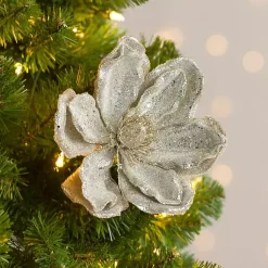Christmas Tree Decorations>Kirklands Home Sequin Magnolia Picks, Set of 2 Silver