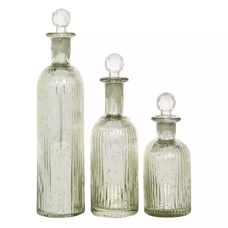 Vases>Kirklands Home Soda Lime Glass Bottle Vases, Set of 3 Silver