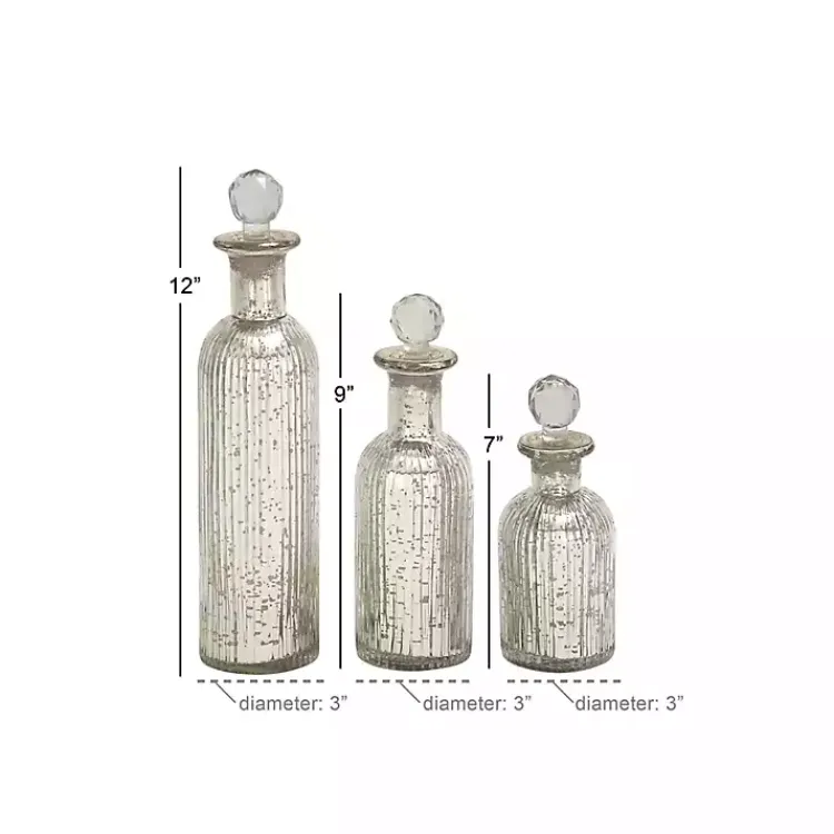 Vases>Kirklands Home Soda Lime Glass Bottle Vases, Set of 3 Silver