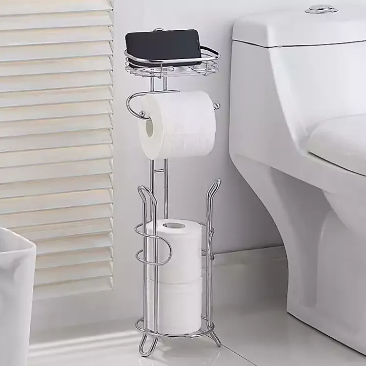 Kirklands Home Toilet Paper Storage Stand with Basket Silver Sale