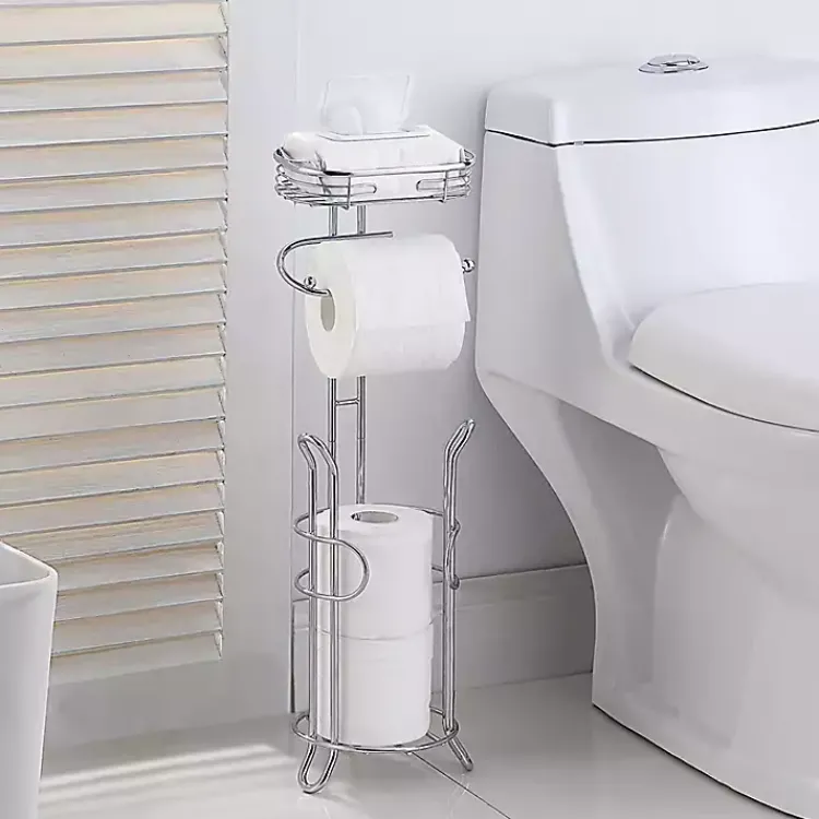 Kirklands Home Toilet Paper Storage Stand with Basket Silver Sale