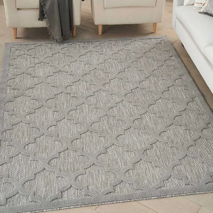 Kirklands Home Silver Trellis Indoor/Outdoor Area Rug, 5x7 Gray New