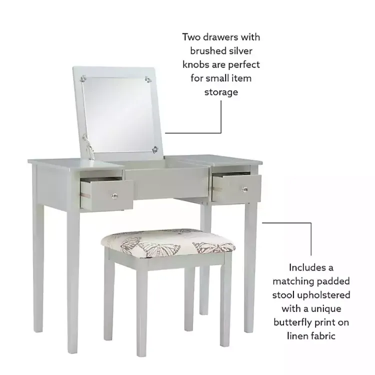 Kirklands Home Silver Virginia Butterfly 2-pc. Vanity Set Gray Best
