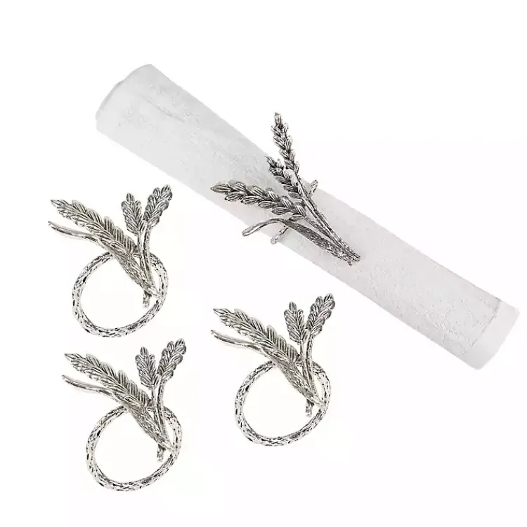 Kirklands Home Wheat Fall Napkin Rings, Set of 4 Silver Sale
