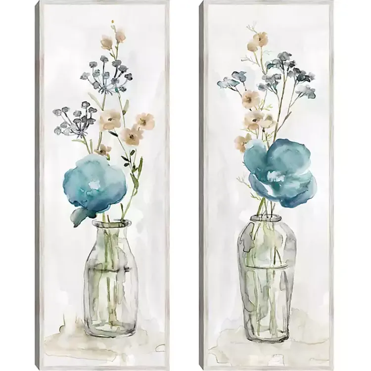 Kirklands Home Simply Blue Framed Canvas Art Prints, Set of 2 New