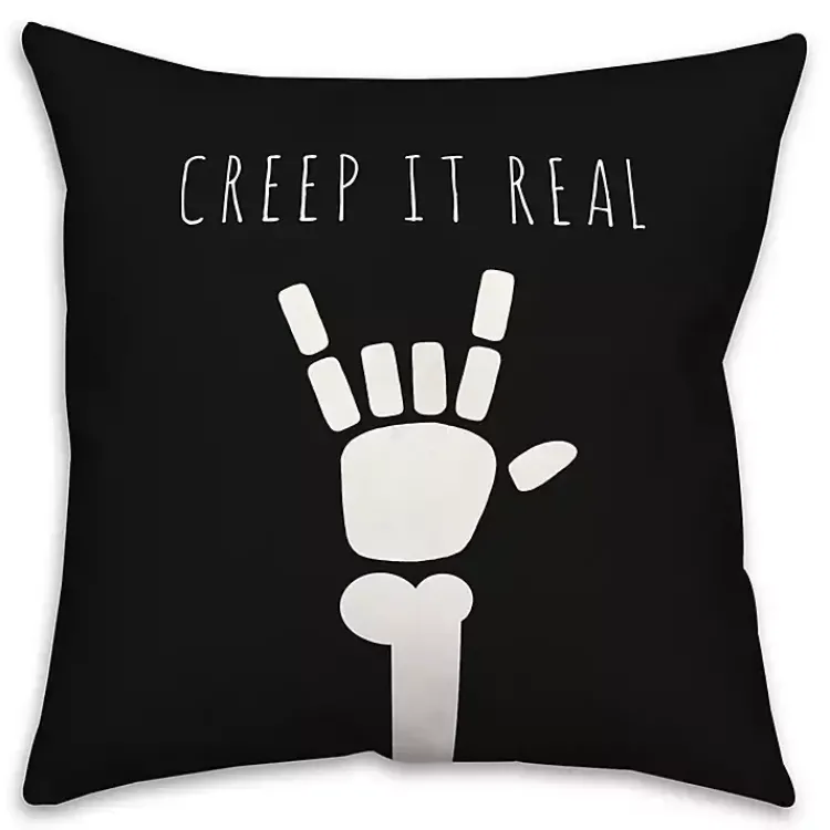Halloween>Kirklands Home Skeleton Creep It Real Pillow