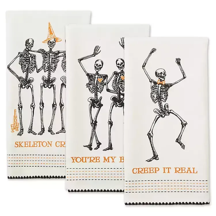 Kirklands Home Skeletons Printed Assorted Dishtowels, Set of 3 New