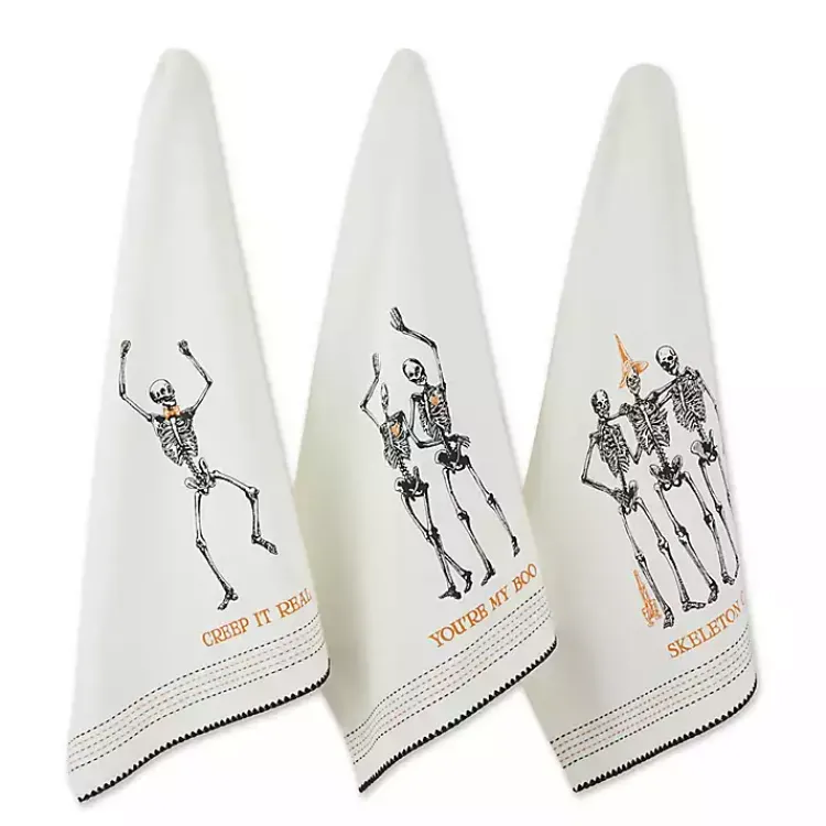 Kirklands Home Skeletons Printed Assorted Dishtowels, Set of 3 New