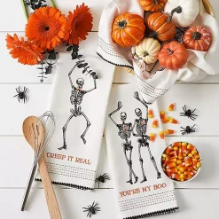 Kirklands Home Skeletons Printed Assorted Dishtowels, Set of 3 New