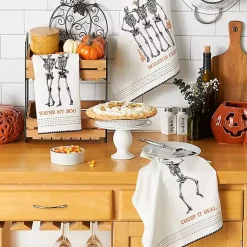 Kirklands Home Skeletons Printed Assorted Dishtowels, Set of 3 New