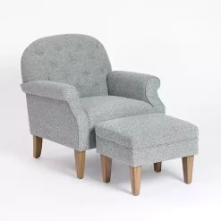 Kirklands Home Sky Boucle Tufted Chair & Ottoman Set Blue Discount