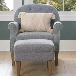 Kirklands Home Sky Boucle Tufted Chair & Ottoman Set Blue Discount