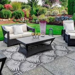 Kirklands Home Slate Fan Leaf Outdoor Area Rug, 4x6 New