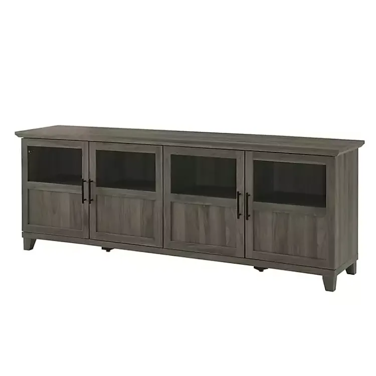 Kirklands Home Slate Glass Paneled Door TV Stand Gray Outlet