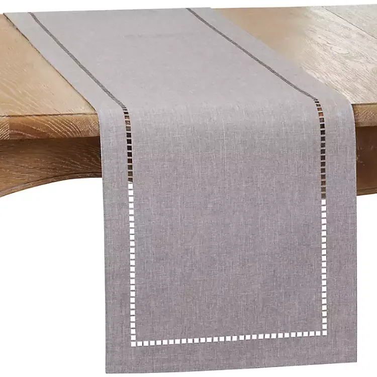 Kirklands Home Slate Hemstitch Border Table Runner Gray New
