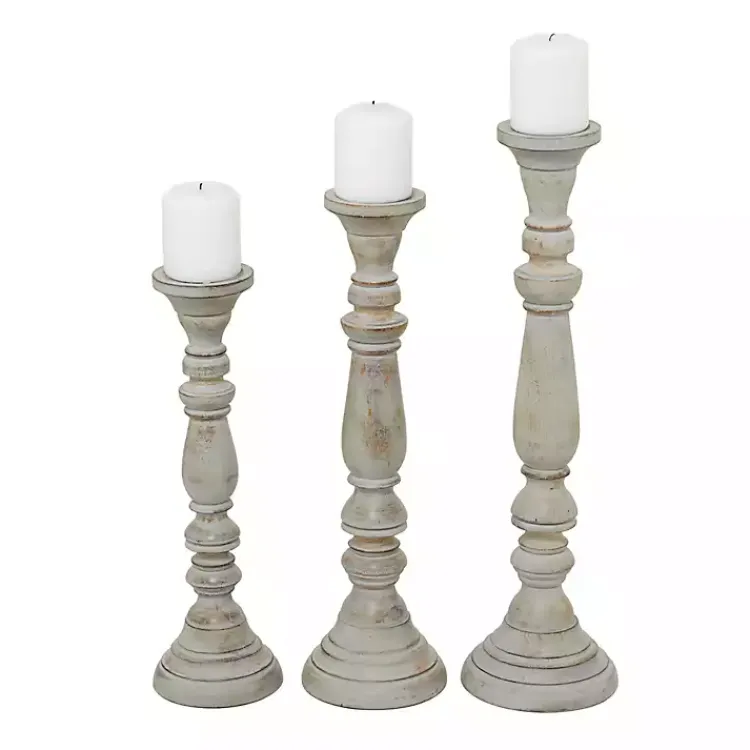 Candle Holders>Kirklands Home Slate Rustic Mango Wood 3-pc. Candle Holder Set Gray