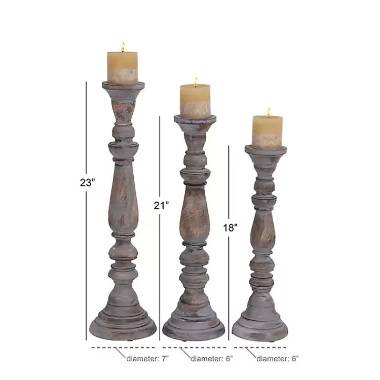Candle Holders>Kirklands Home Slate Rustic Mango Wood 3-pc. Candle Holder Set Gray