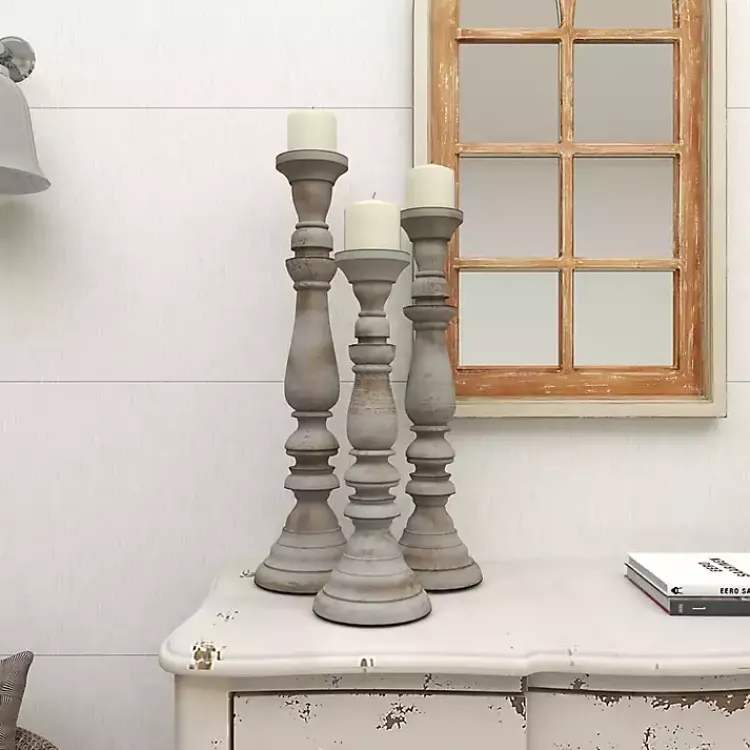 Candle Holders>Kirklands Home Slate Rustic Mango Wood 3-pc. Candle Holder Set Gray