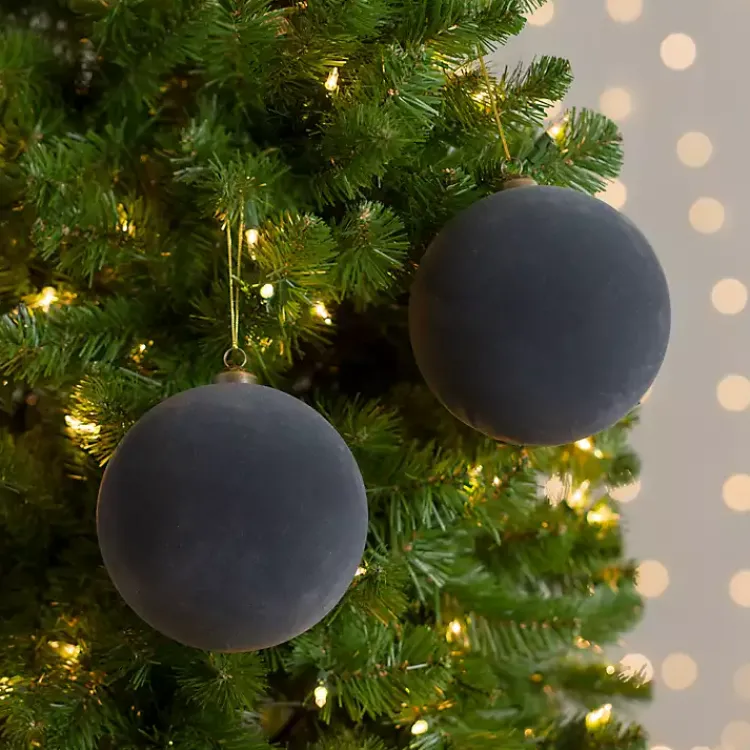 Christmas Ornaments>Kirklands Home Slate Velvet Ball 2-pc. Ornament Set, 6 in. Gray