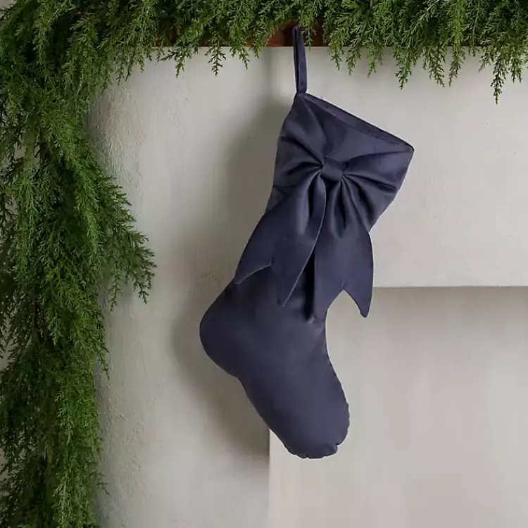 Christmas Stockings & Stocking Holders>Kirklands Home Slate Velvet Bow Christmas Stocking Gray