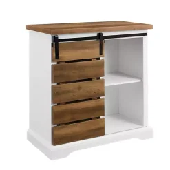 Kirklands Home Slatted Sliding Barn Door White and Oak Cabinet Brown Discount